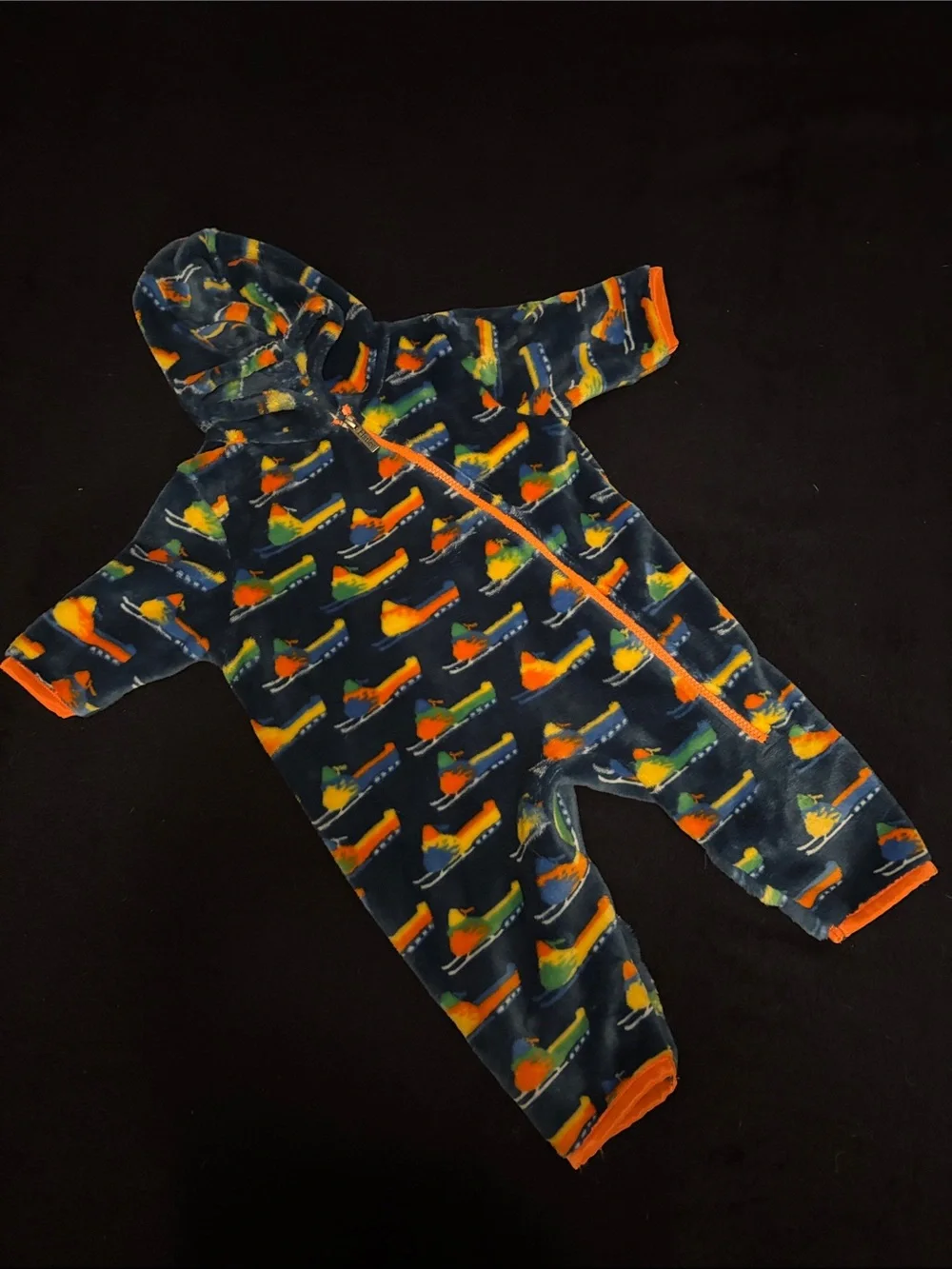 Cozy Navy Blue Baby One-Piece snow/winter suit with Bright Orange Accents